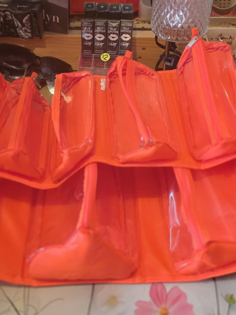 Joy Mangano Bright Orange Travel Cosmetic Organizer Bag